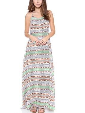 Mara Hoffmann Tiger Striped Halter Maxi Dress in Green, White & Brown